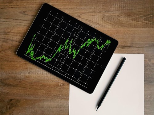 Tablet displaying a line graph on the stock market.